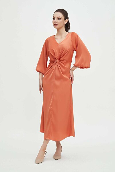 mica 3/4 sleeve V-neck midi dress