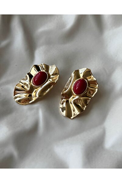 Alveole Jewelry Curved Burgundy Detailed Earrings