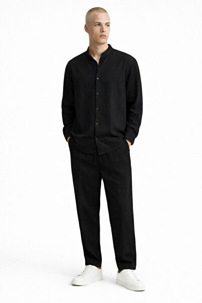 BARAN&SEREN Keten Takım Hakim Yaka Gömlek Pantolon Yazlık Rahat Kalıp