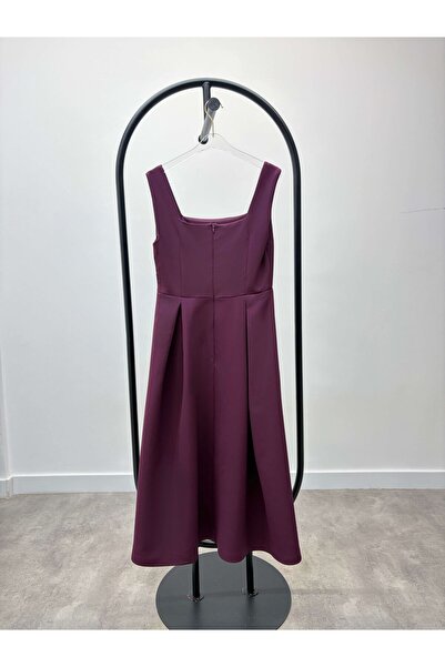 Maldia Shop Γυναικείο Φόρεμα Μπαλόνι με Τιράντες σε Χρώμα Δαμασκηνί