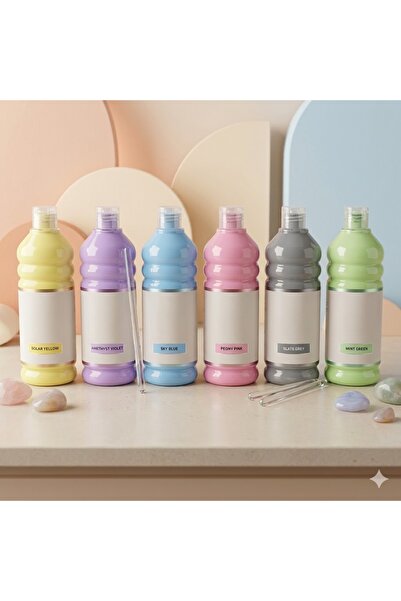 NEON PLUS 6 Renk 500 Gram Chalky Renk Akrilik Boya, Workshop, Etkinlik Boyama