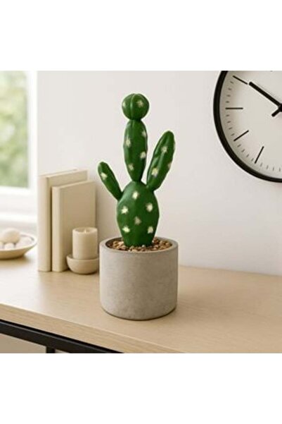 SHOPIENS Ghiveci decorativ din ciment cu cactus artificial înflorit cu flori ...