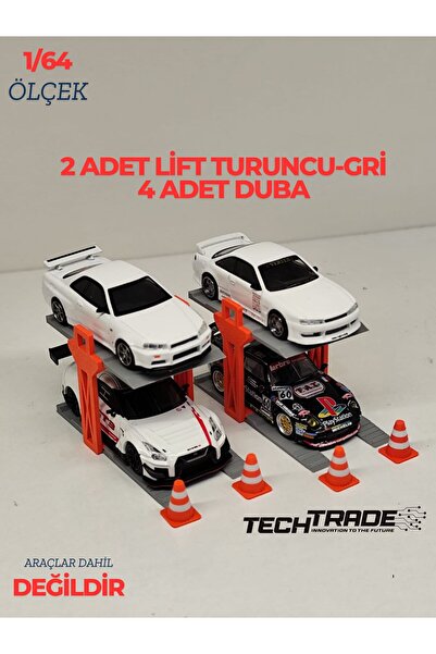Tech Trade 1/64 Ölçek Diorama 2 Araçlık Lift 2 adet Turuncu-Gri + 4 Adet Duba