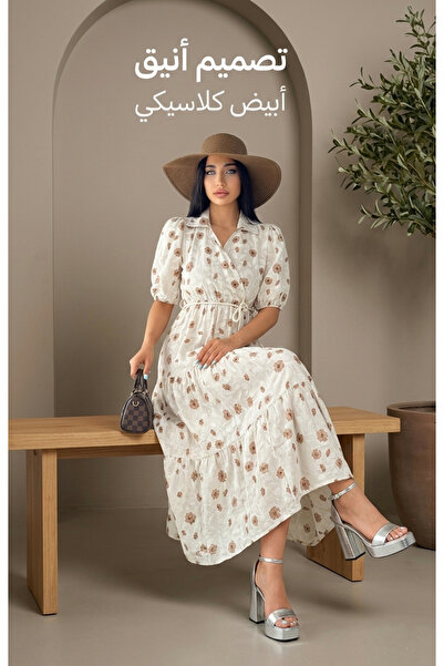 MQ A Depp Moda women's Linen dress with a shirt collar and floral print from ...