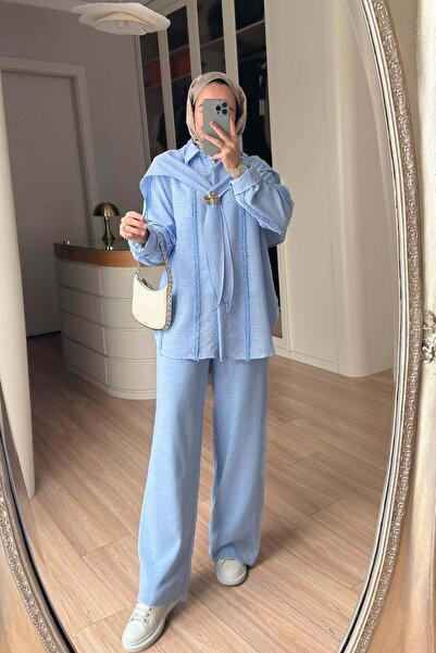 Ka Hijab Set din 3 piese cu detaliu eșarfă la umeri - Albastru bebeluș