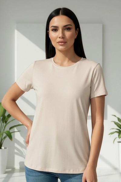 Bİ.GİYSEN Femei BEJ guler rotund Mărime mare basic material elastic bumbac vi...