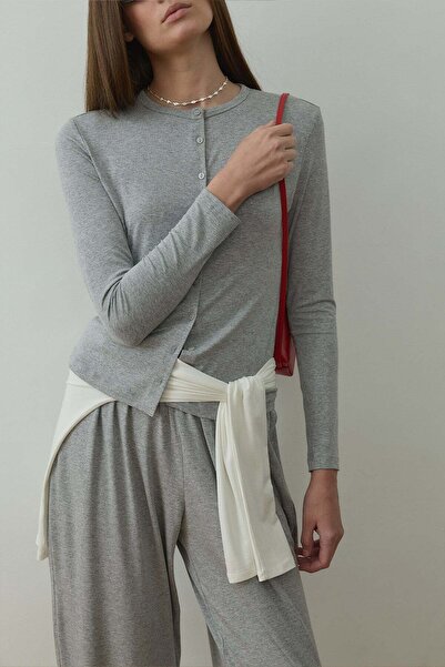 Suud Collection Gray Cosie Buttoned Cardigan