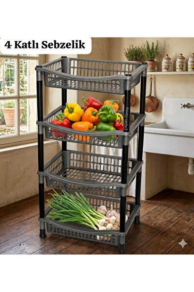 ÇEÇEN HOME Gri Plastik 4 Katlı Sebzelik Patates & Soğanlık, Mutfak Düzenleyic...