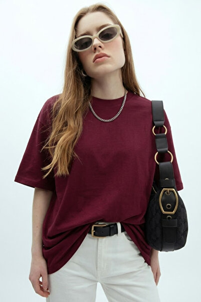 COMBİNE MİCHAİL Ženska majica kratkih rukava Pamuk komada, bordo crvena Overs...