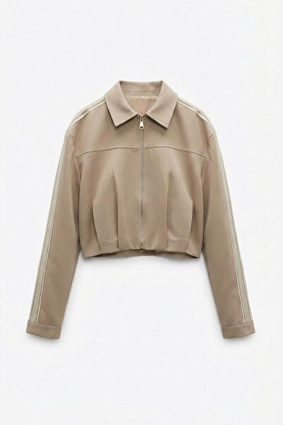 Quzu 1593 Blazer Jacket with Side Stripes - Beige