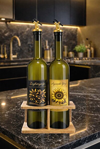 Afracam Korumalı Standlı Zeytinyağı ve Ayçiçek Yağı Şişesi Seti, Etiketli ve ...