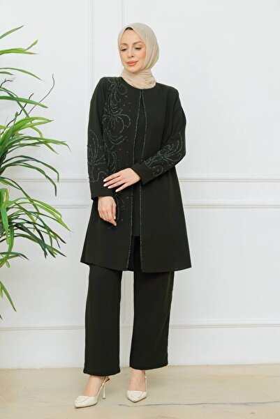 KMKkombin Women's Flower-Embroidered Stylish Pants Suit