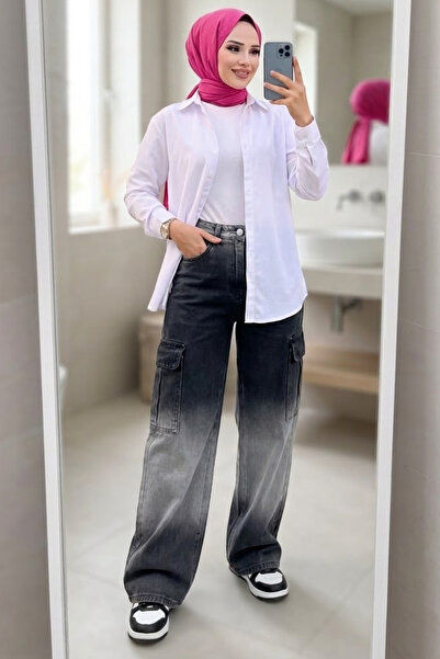 Tesettür Diyarı Women's Cargo Pocket baggy jeans - grey black