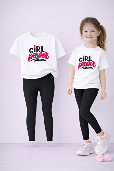 VODEXA Set tricou și colanți elastici pentru fete, 100% bumbac, imprimeu GIRL...