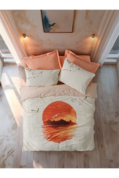 Cotton Box Maritime Double Duvet Cover Set Sunset Salmon