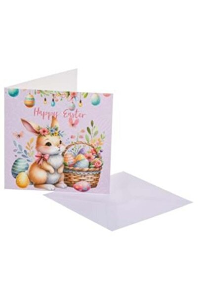SHOPIENS Lilac Greeting Card Rabbit Eggs Glitter Happy Easter White Envelope ...