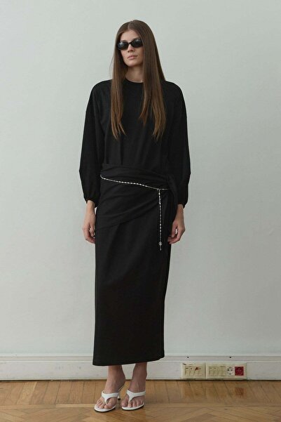 Suud Collection Black Fey Belted Maxi Dress
