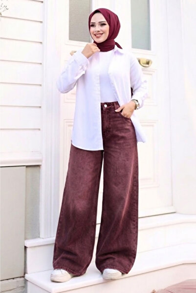 Tesettür Diyarı Women's retro baggy jeans - burgundy