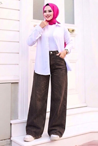 Tesettür Diyarı Women's retro baggy jeans - dark brown