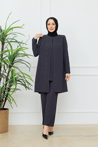 KMKkombin Women's Flower-Embroidered Stylish Pants Suit