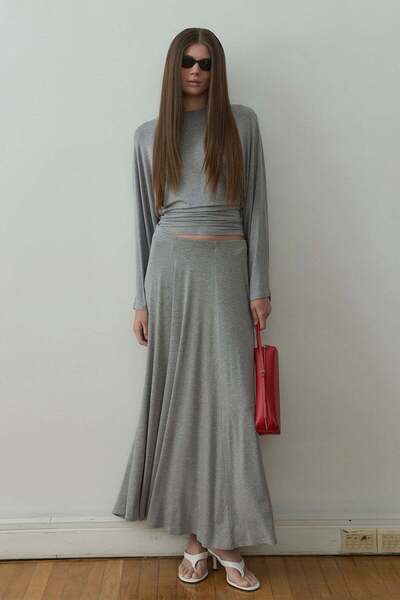 Suud Collection Gray Sophia Bat Sleeve Blouse