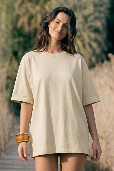 COMBİNE MİCHAİL Ženska majica kratkih rukava okrugla kragna bež boje