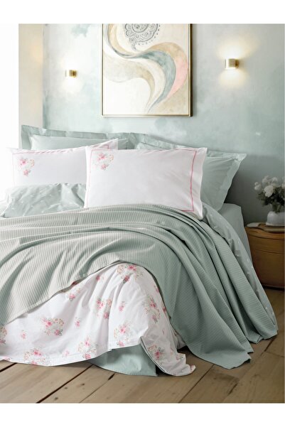 Cotton Box Vivid Double Piqué Li Duvet Cover Set Minty Mint