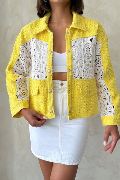 Cistern İstanbul Women's Lace Detailed Denim Jacket