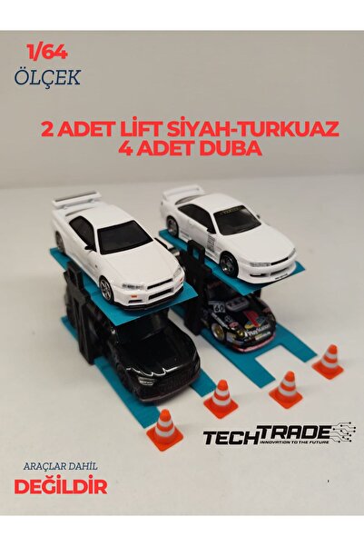 Tech Trade 1/64 Scale Diorama 2 Vehicle Lift 2 Units Black-Turquoise + 4 Unit...