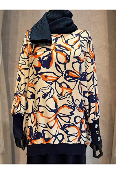 Tığ Triko 3060 Manşetleri Düğmeli Triko Ribanalı Tunik bej