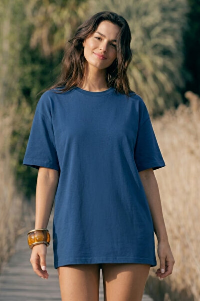 COMBİNE MİCHAİL Ženska plava majica kratkih rukava okrugla kragna