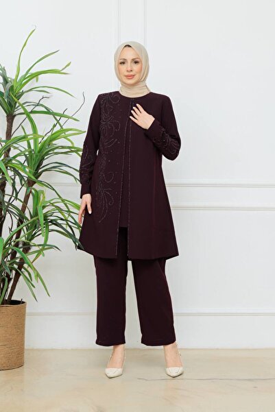 KMKkombin Women's Flower-Embroidered Stylish Pants Suit