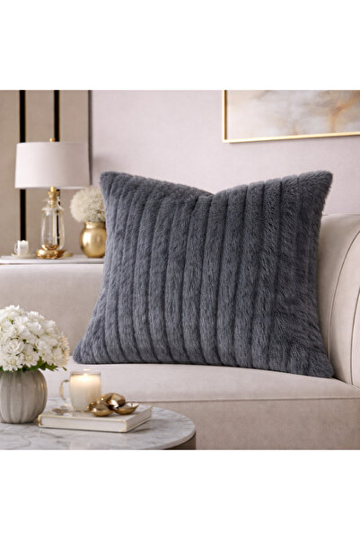 Tasarım Anthracite Plush Cushion Cover 43X43 cm Soft-Textured Decorative Armc...