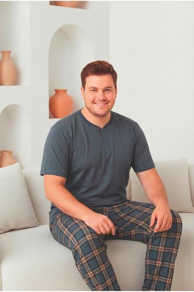 FORMO Men's 100% Natural Cotton Plaid Piece Short Sleeve Buttoned High Qualit...