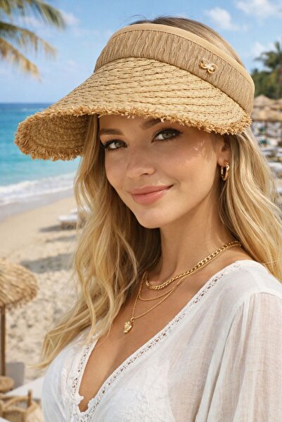 FELLMENS Camel Metal-Accented Visor Tenisci Straw Women's Hat