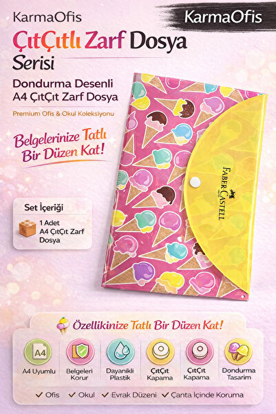 Faber Castell Конверт-папка A4 з малюнком морозива – 1 шт. - Міцна пластикова...