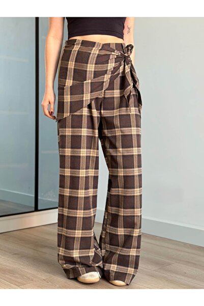 ROUPAS COLLECTİON Ekoseli Bel Detay Pantolon