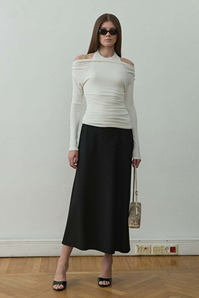 Suud Collection Μαύρη φούστα μίντι Leda με ελαστική μέση