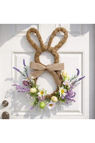SHOPIENS Easter Bunny Door Wreath with Eggs & Flowers 60 cm