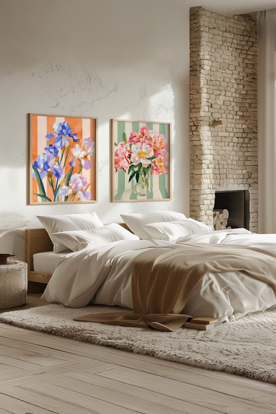 STARYUNA Wooden Framed Flower Bouquet and Iris Flower Double Painting Set Yun...