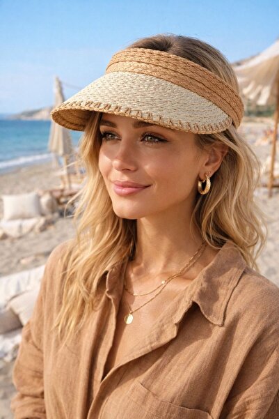 FELLMENS Camel Zigzag Embroidered Straw Visor Tenisci Women's Hat