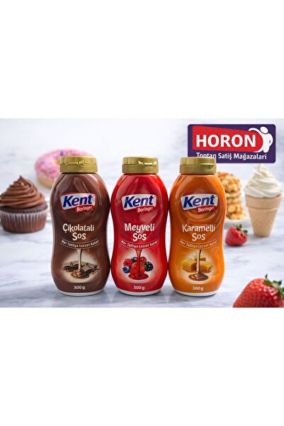 KENT Boringer Topping Sos 3lü 320 Gr-yuvarlak Kapak (Karamel,Çikolatalı sos,M...