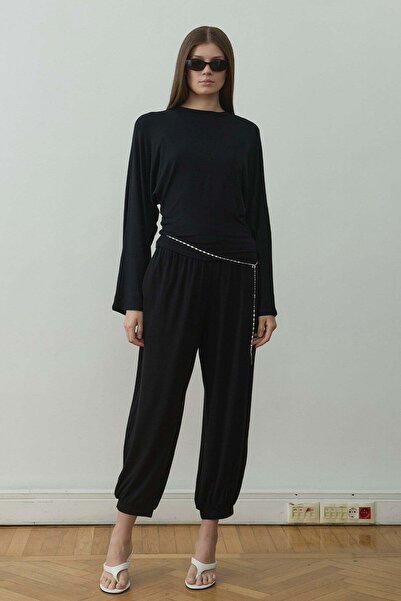Suud Collection Pantaloni negri Cosie Shalwar cu croială largă