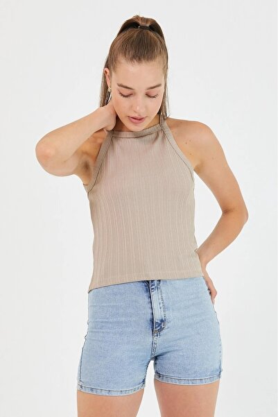 ALDAGÖR Women's Square Neck Sleeveless Corded Fabric Blouse