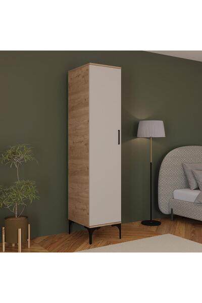 Bimossa K7020 LOFT Sepet Gövde-Kumtaşı Tek Kapaklı Gardırop, 5 Raflı Elbise D...