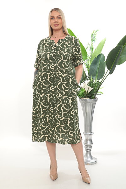 STELLETO Patterned Woven Viscose Pocketed Half Pat Button Detailed Summer Dress