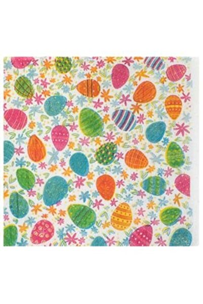 SHOPIENS Napkins with 1 Layer White with Flower & Colored Eggs Pattern 33 x 3...