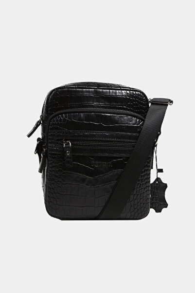 REWİNA ماساريلي X جلد أصلي أسكاريلا حقيبة تيمساور منقوش أسود MCT9553