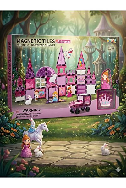 Aksoy Toys Magnetic Tıles Prenses 58 Parça Renkli Eğitici Manyetik Blok