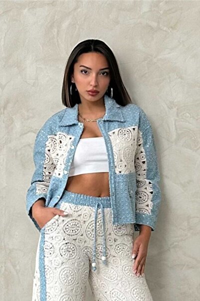 Cistern İstanbul Women's Lace Detailed Denim Jacket